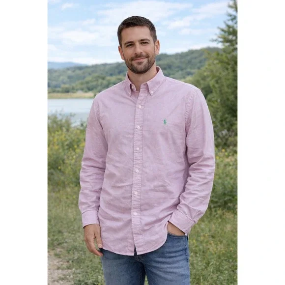 Polo Ralph Lauren Mens Medium Lavender Cotton Long Sleeve Button Down Shirt - Picture 1 of 8
